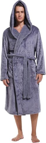 Mens Hooded Robe,Plush Robes for Men,Soft Warm Fleece Bathrobe Shower Spa Long Robe With Pockets,BLACK+BURGUNDY,L/XL in Saudi Arabia