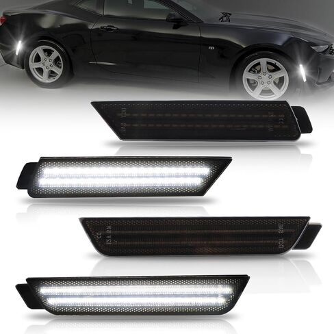 Front & Rear Fender LED Side Marker Lights for Chevy Camaro 2010-2015, 5th Gen Camaro Smoked Lens Side Bumper Marker Lamps, [Ultra-Bright] Ice Blue LED Side Markers Turn Signal Lights, 4 PCS in Kuwait
