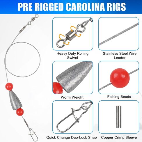 Carolina Rigs for Bass Fishing,5/10pcs Pre Rigged Carolina Ready Rigs Steel Fishing Leaders with Bullet Fishing Weights Beads Free Rig Saltwater Bottom Fishing Rig Kit 3/8oz 1/2oz 3/4oz in Kuwait