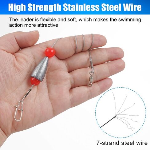Carolina Rigs for Bass Fishing,5/10pcs Pre Rigged Carolina Ready Rigs Steel Fishing Leaders with Bullet Fishing Weights Beads Free Rig Saltwater Bottom Fishing Rig Kit 3/8oz 1/2oz 3/4oz in Kuwait