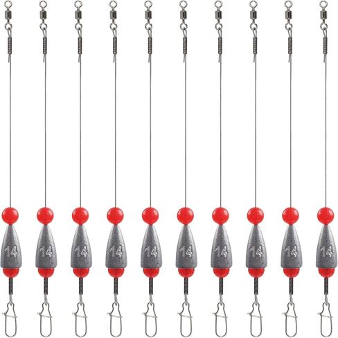 Carolina Rigs for Bass Fishing,5/10pcs Pre Rigged Carolina Ready Rigs Steel Fishing Leaders with Bullet Fishing Weights Beads Free Rig Saltwater Bottom Fishing Rig Kit 3/8oz 1/2oz 3/4oz in Kuwait