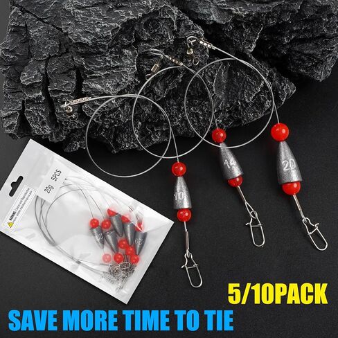 Carolina Rigs for Bass Fishing,5/10pcs Pre Rigged Carolina Ready Rigs Steel Fishing Leaders with Bullet Fishing Weights Beads Free Rig Saltwater Bottom Fishing Rig Kit 3/8oz 1/2oz 3/4oz in Kuwait