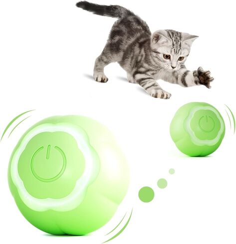 Enjoying Self Rolling Ball Cat Toy, Green, Wloom Cat Ball 2.0, USB Rechargeable, Smart Cat Toy Powerball with LED Colorful Lights, Automatic Pet Ball Funny Cat Toy in Kuwait