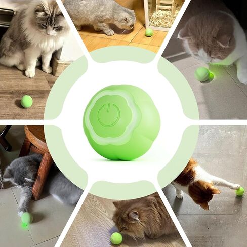 Enjoying Self Rolling Ball Cat Toy, Green, Wloom Cat Ball 2.0, USB Rechargeable, Smart Cat Toy Powerball with LED Colorful Lights, Automatic Pet Ball Funny Cat Toy in Kuwait