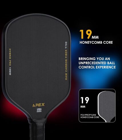 Pickleball Paddle, T700 Raw Carbon Fiber Pickleball Paddle with 16mm Polypropylene Honeycomb Core and Shock-Absorbing Grip, Pickleball Racket for Adults in Saudi Arabia