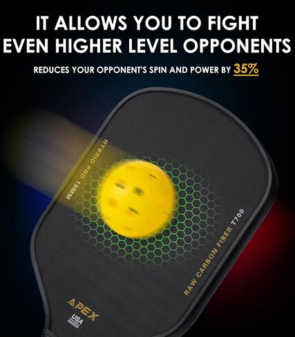 Pickleball Paddle, T700 Raw Carbon Fiber Pickleball Paddle with 16mm Polypropylene Honeycomb Core and Shock-Absorbing Grip, Pickleball Racket for Adults in Saudi Arabia