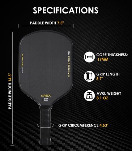 Pickleball Paddle, T700 Raw Carbon Fiber Pickleball Paddle with 16mm Polypropylene Honeycomb Core and Shock-Absorbing Grip, Pickleball Racket for Adults in Saudi Arabia