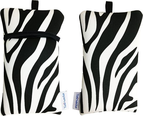 Tainada Men Women Neoprene Carry Bag Phone Sleeve Pouch with Carabiner & Neck Lanyard for iPhone 16/15 Pro Max, 16/15 Plus, Samsung S24+, A54 (Zebra, Large) in Kuwait