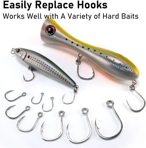 Dr.Fish 10 Pack Inline Single Hooks Welded Replacement Fishing Hooks for Hard Lures Circle Hooks Saltwater Fishing Tackle #4-#9/0 in Kuwait