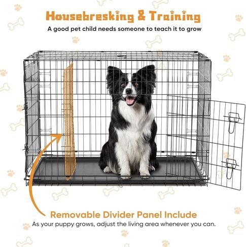 DUMOS Dog Crate, 24 Inch Small Double Door Dog Cage with Divider Panel and Plastic Leak-Proof Pan Tray, Folding Metal Wire Pet Kennel for Indoor, Outdoor, Travel in Saudi Arabia
