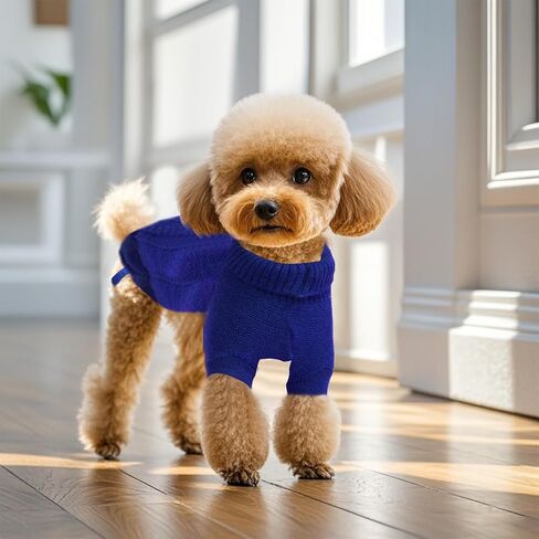 Small Dog Sweaters Winter Puppy Sweater Knit Sweater for Pet Warm Solid Dog Coat for Cold Weather (Dark Blue, Small) in Saudi Arabia