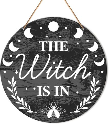 Muktoujaumai Witch Sign Decor, Witchy Hanging Sign Decor Farmhouse Wall Decorations Magic Witchcraft Sign for Front Door, Gothic House, Living Room, Housewarming Gift for Wicca Pagan, Blessed Home in Kuwait