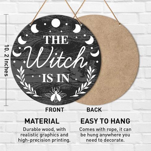 Muktoujaumai Witch Sign Decor, Witchy Hanging Sign Decor Farmhouse Wall Decorations Magic Witchcraft Sign for Front Door, Gothic House, Living Room, Housewarming Gift for Wicca Pagan, Blessed Home in Kuwait