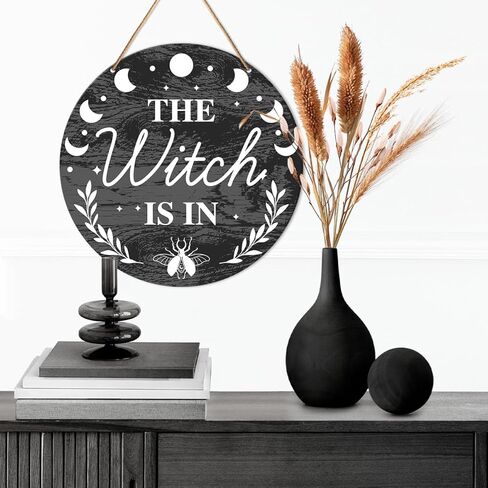 Muktoujaumai Witch Sign Decor, Witchy Hanging Sign Decor Farmhouse Wall Decorations Magic Witchcraft Sign for Front Door, Gothic House, Living Room, Housewarming Gift for Wicca Pagan, Blessed Home in Kuwait