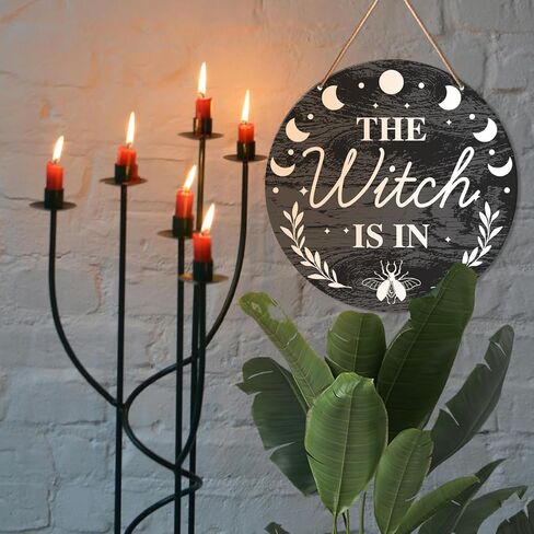 Muktoujaumai Witch Sign Decor, Witchy Hanging Sign Decor Farmhouse Wall Decorations Magic Witchcraft Sign for Front Door, Gothic House, Living Room, Housewarming Gift for Wicca Pagan, Blessed Home in Kuwait