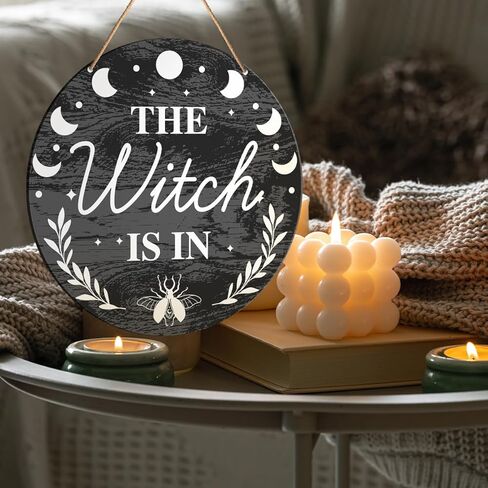 Muktoujaumai Witch Sign Decor, Witchy Hanging Sign Decor Farmhouse Wall Decorations Magic Witchcraft Sign for Front Door, Gothic House, Living Room, Housewarming Gift for Wicca Pagan, Blessed Home in Kuwait