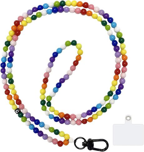 Colorful Beads Universal Cell Phone Lanyard,Cross-body Phone Charm for Women Girls,CellPhone Neck Lanyards Phone Straps Hands-Free Phone Chain Neck Strap for Phone Case(Rainbow Color) in Saudi Arabia