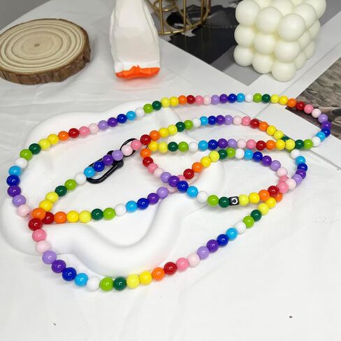 Colorful Beads Universal Cell Phone Lanyard,Cross-body Phone Charm for Women Girls,CellPhone Neck Lanyards Phone Straps Hands-Free Phone Chain Neck Strap for Phone Case(Rainbow Color) in Saudi Arabia