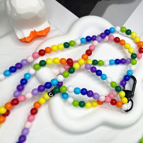 Colorful Beads Universal Cell Phone Lanyard,Cross-body Phone Charm for Women Girls,CellPhone Neck Lanyards Phone Straps Hands-Free Phone Chain Neck Strap for Phone Case(Rainbow Color) in Saudi Arabia