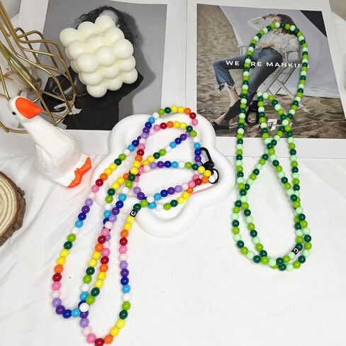 Colorful Beads Universal Cell Phone Lanyard,Cross-body Phone Charm for Women Girls,CellPhone Neck Lanyards Phone Straps Hands-Free Phone Chain Neck Strap for Phone Case(Rainbow Color) in Saudi Arabia