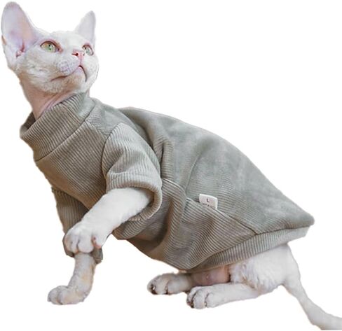 Sphynx Cat Warm Turtleneck Sweater, Thick Soft Hairless Cats Fleece Clothes, Two-Legged Winter Onesie for Cats and Small Dogs,Warm Outfit Coat Pjs for Cats and Puppy (Light Brown, XL (6.5-8.5lbs)) in Kuwait