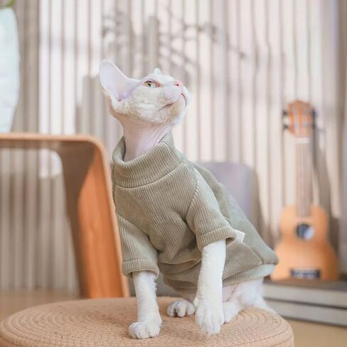 Sphynx Cat Warm Turtleneck Sweater, Thick Soft Hairless Cats Fleece Clothes, Two-Legged Winter Onesie for Cats and Small Dogs,Warm Outfit Coat Pjs for Cats and Puppy (Light Brown, XL (6.5-8.5lbs)) in Kuwait