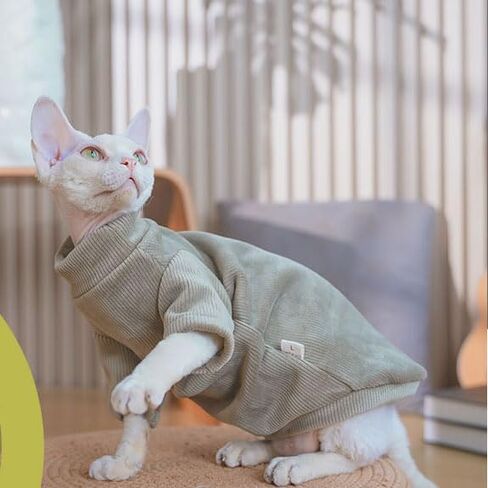 Sphynx Cat Warm Turtleneck Sweater, Thick Soft Hairless Cats Fleece Clothes, Two-Legged Winter Onesie for Cats and Small Dogs,Warm Outfit Coat Pjs for Cats and Puppy (Light Brown, XL (6.5-8.5lbs)) in Kuwait