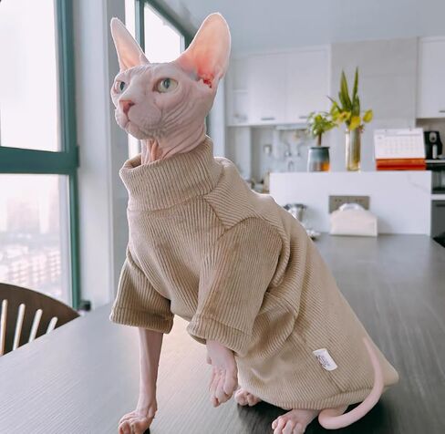 Sphynx Cat Warm Turtleneck Sweater, Thick Soft Hairless Cats Fleece Clothes, Two-Legged Winter Onesie for Cats and Small Dogs,Warm Outfit Coat Pjs for Cats and Puppy (Light Brown, XL (6.5-8.5lbs)) in Kuwait