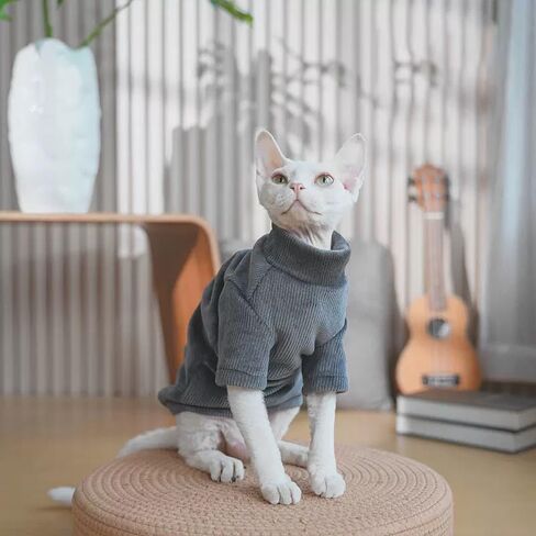 Sphynx Cat Warm Turtleneck Sweater, Thick Soft Hairless Cats Fleece Clothes, Two-Legged Winter Onesie for Cats and Small Dogs,Warm Outfit Coat Pjs for Cats and Puppy (Light Brown, XL (6.5-8.5lbs)) in Kuwait