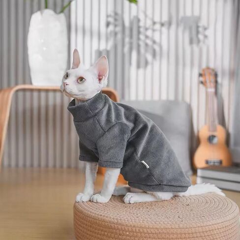 Sphynx Cat Warm Turtleneck Sweater, Thick Soft Hairless Cats Fleece Clothes, Two-Legged Winter Onesie for Cats and Small Dogs,Warm Outfit Coat Pjs for Cats and Puppy (Light Brown, XL (6.5-8.5lbs)) in Kuwait