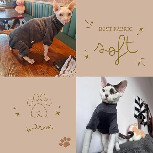 Sphynx Cat Warm Turtleneck Sweater, Thick Soft Hairless Cats Fleece Clothes, Two-Legged Winter Onesie for Cats and Small Dogs,Warm Outfit Coat Pjs for Cats and Puppy (Light Brown, XL (6.5-8.5lbs)) in Kuwait