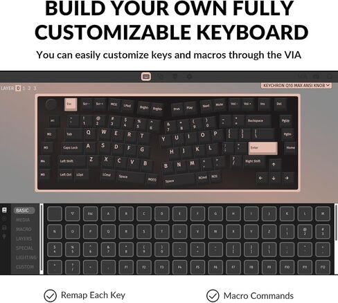Keychron Q10 Max Alice 75% تخطيط لوحة مفاتيح ميكانيكية لاسلكية مخصصة مع مقبض، QMK/VIA قابلة للبرمجة 2.4 جيجا هرتز/بلوتوث/سلكية RGB بإضاءة خلفية من الألومنيوم مريحة لنظام التشغيل Mac Windows، مفتاح Gateron الأحمر in Saudi Arabia