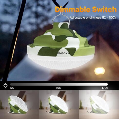 LED Camping Tent Light, Portable LED Camping Lantern with 2 Light Colors, White & Yellow, Dimmable, Water Resistant Emergency Camp Light, Rechargeable Lantern, 5200mAh Battery, Camo in Saudi Arabia