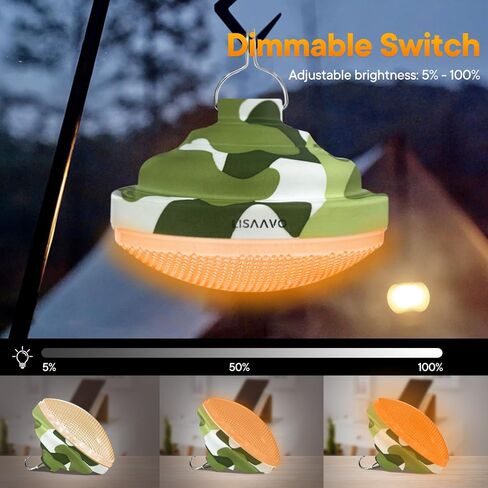 LED Camping Tent Light, Portable LED Camping Lantern with 2 Light Colors, White & Yellow, Dimmable, Water Resistant Emergency Camp Light, Rechargeable Lantern, 5200mAh Battery, Camo in Saudi Arabia