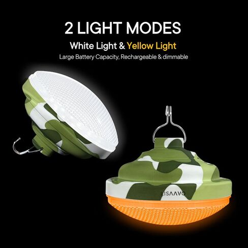 LED Camping Tent Light, Portable LED Camping Lantern with 2 Light Colors, White & Yellow, Dimmable, Water Resistant Emergency Camp Light, Rechargeable Lantern, 5200mAh Battery, Camo in Saudi Arabia