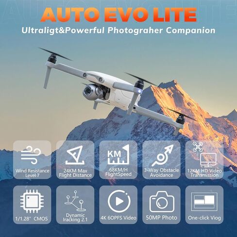 Autel Robotics EVO Lite Drone, 4K Drone Quadcopter with 40Min Flight Time, 4-Axis Gimbal for Vertical Shot, 50MP Photo 12KM HD Video Transmission, PDAF + CDAF RYYB HDR, (White) in Saudi Arabia