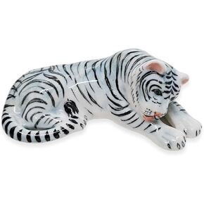 WitnyStore Tiny 1½" Long Lying Bengal Tiger Figurine - Miniature Hand Made Painted Ceramic Tigress Panthera tigris Wild Cat Mammal Forest Animals Porcelain Decorative Collectible Figurines Décor Gifts