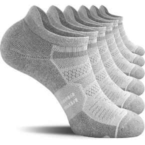 6 Pack Men's Running Ankle Socks with Cushion, Low Cut Athletic Sport Tab Socks