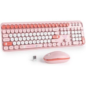 Wireless Keyboard and Mouse Combo, Cute Typewriter Keyboard with Number Pad, 2.4GHz Full Size Keyboard for PC Laptop Windows(Purple)
