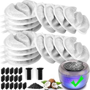 Kastty Cat Water Fountain Filter Replacement, 3.5L Cat Fountain Filter Made of Activated Carbon and PP Cotton,16 Pet Water Fountain Filter 16 Pack Replacement Pump Filter with 2 Sound-absorbing Cotton