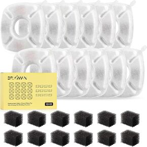 12Pack Cat Water Fountain Filter For Veken Water Fountain 67oz/2L, 95oz/2.8L,135oz/4L, Pet Water Fountain Filter Replacement, with Pre-Filter Sponges for Veken Water Fountain Filters Water Dispenser