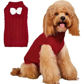 Knitted Small Dog Sweater with Bowtie Turtleneck Puppy Knitwear Pullover Outfits Warm Pet Winter Clothes for Small Dogs Cats (Small, Pink1)