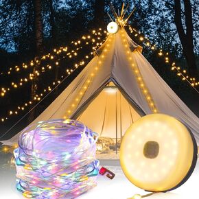 Camping String Lights for Outdoor: Portable Rechargeable Camping Lights for Tent - LED Waterproof String Lights with Hanging Function for Camping Party and Yard