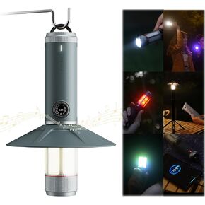 8 in 1 Camping Lantern with Mini Speaker, Built-in Rechargeable 5000mAh Power Bank, LED Music Camping Lights,Portable1000lm Flashlight, SOS, IP54 Waterproof