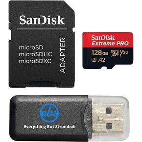 SanDisk UHS-I MicroSDXC 128GB Extreme Pro Card Compatible with GoPro Hero (2024) and Hero 13 Action Cameras SDSQXCD-128G-GN6MA - Bundle with (1) Everything But Stromboli MicroSDXC Reader