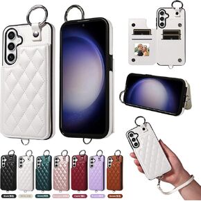 Wallet Cover for Samsung Galaxy S24 5G with Detachable Wrist Strap Card Holder Magnetic Back PU Leather Credit Slots Ring Buckle Stand Accessories Phone Case for S 24 24S G5 Girls Red