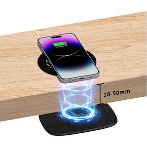 Invisible Wireless Charger, 50MM Under Desk Wireless Charger，Hidden Charging Station for iPhone 15/14/13/ Samsung Galaxy S23/S22/S21 (Adapter Included)