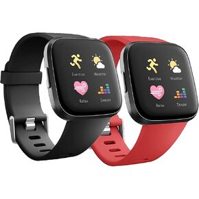 Replacement Bands Compatible with Fitbit Versa/Versa 2 / Versa Lite, Silicone Adjustable Classic Accessory Wristband Fitness Straps for Women Men (2 Pack)