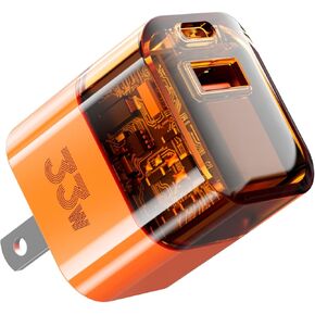33W GaN Adapter USB c Charger Block,Wall Charger Dual Port,Fast Charging,Compatible with iPhone16/15/14/13ProMax,Samsung S22/21(Orange)