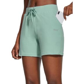 BALEAF Women's Cotton Yoga Shorts Sweat Athletic Lounge Beach Shorts Jersey Pull On with Drawstring Pockets Summer Black Size XXXL